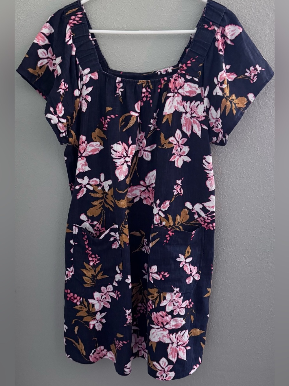 Nicole Miller Original Navy Floral Midi Dress with Pink Floral Accents